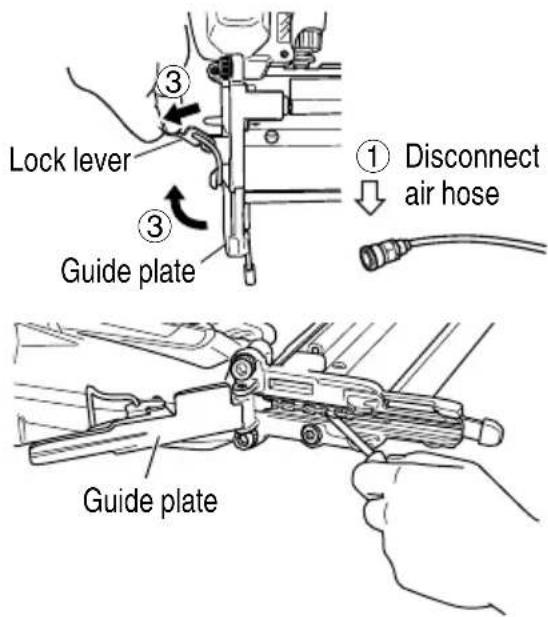 Lock lever Guide plate ③ ③ ① Disconnect air hose Guide plate