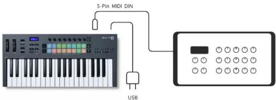 NOVATION FLkey 61 - Brancher des instruments MIDI externes à la sortie MIDI du FLkey - 1