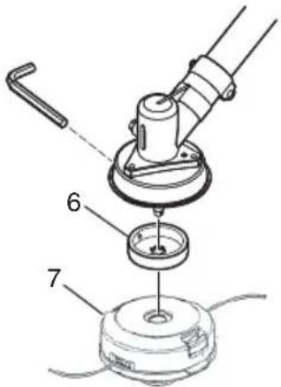 Technical diagram of a mechanical assembly with numbered parts labeled 6 and 7