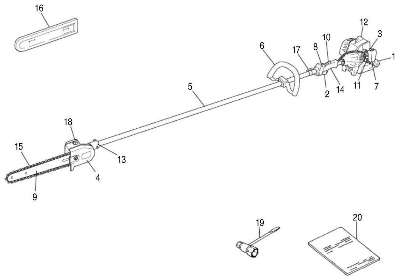 Technical diagram of a chain-linking tool with numbered parts for identification