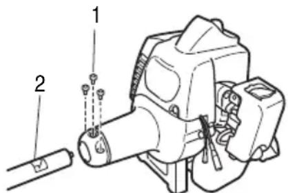 Technical diagram of a mechanical device with labeled parts 1 and 2, showing assembly or assembly steps.
