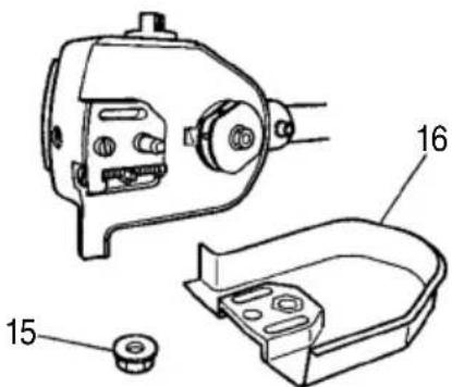 Technical diagram of a mechanical device with labeled parts 15 and 16
