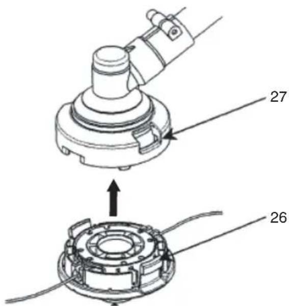 Technical diagram showing mechanical assembly with labeled parts 26 and 27, likely from an engineering or manufacturing context.