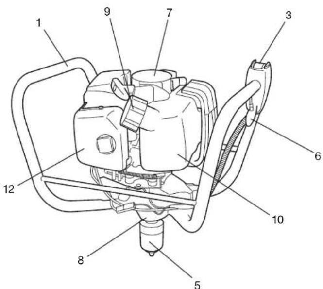 Technical diagram of a mechanical device with numbered components for identification