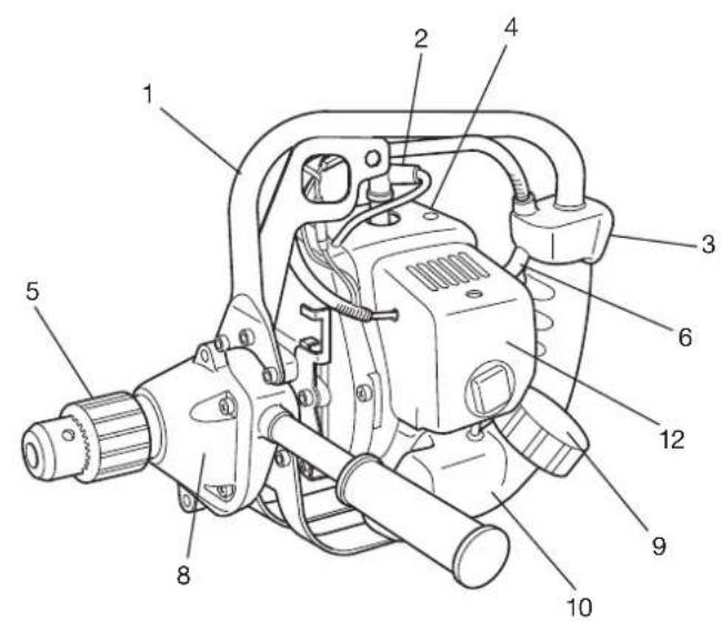 Technical diagram of a mechanical device with numbered parts for identification