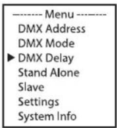 Cameo FLAT PRO 7 G2 - Manuelles Einstellen des DMX-Delays bei DMX-Betriebsarten ohne DMX-Delay-Kanal: - 1
