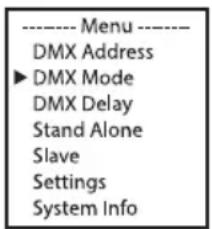 Cameo FLAT PRO 18 G2 - IMPOSTAZIONE DELLA MODALITÀ DI FUNZIONAMENTO DMX - 1