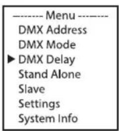 Cameo FLAT PRO 18 G2 - Setting the DMX delay for DMX modes with DMX delay channel: - 1
