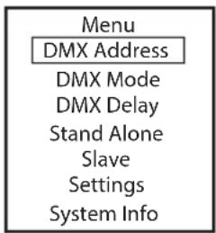 Cameo STUDIO PAR 6 G2 - USTAWIANIE ADRESU STARTOWEGO DMX (DMX Address) - 1