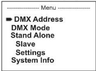 Cameo ZENIT B200 - RÉGLAGE DE L'ADRESSE DE DÉPART DMX (DMX Address) - 1