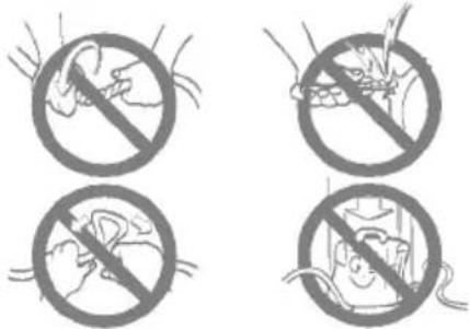 Four circular signs with prohibition symbols, each containing a hand holding an insect and a mouse, indicating no prohibition or no use.