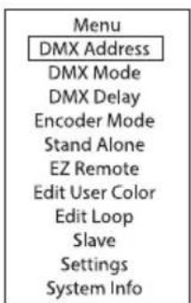 Cameo LUXIS FC - IMPOSTAZIONE DELL'INDIRIZZO DI AVVIO DMX (DMX Address) - 1