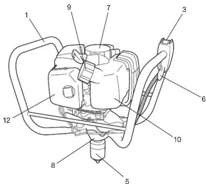 Technical diagram of a mechanical device with numbered components for identification