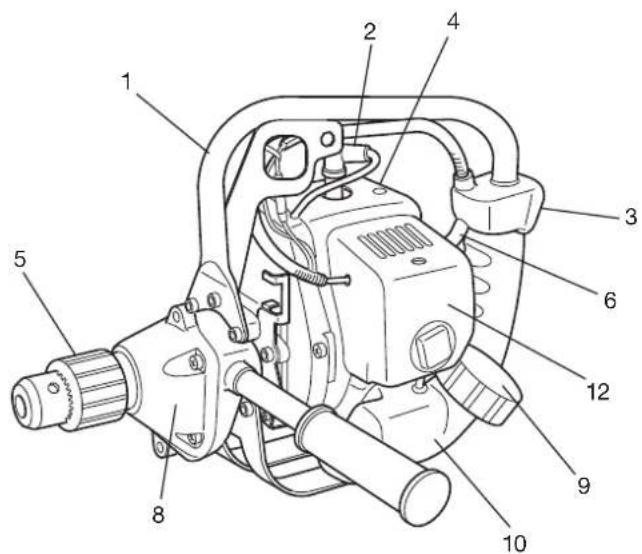 Technical diagram of a mechanical device with numbered parts for identification