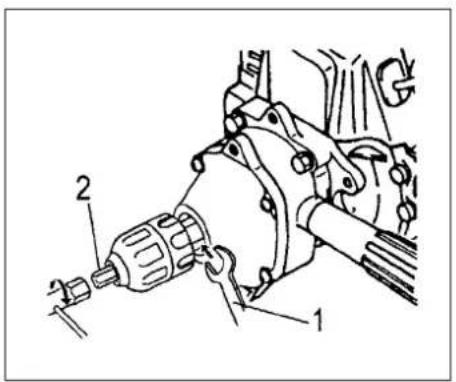 Technical diagram of a mechanical assembly with labeled parts 1 and 2