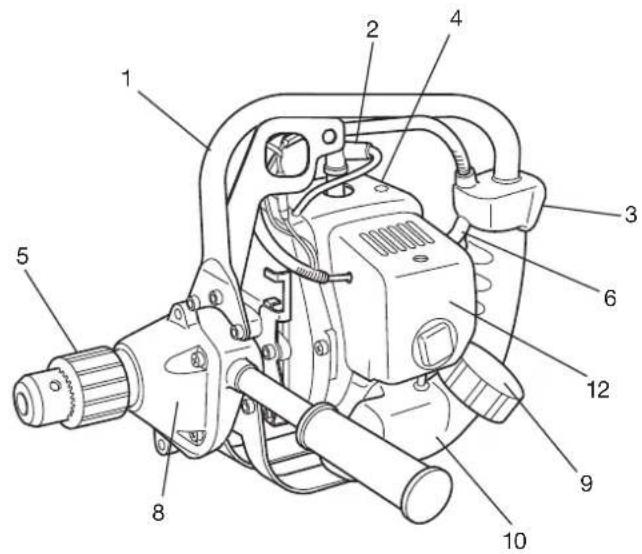 Technical diagram of a mechanical device with numbered parts for identification