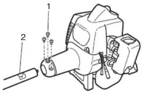 Technical diagram of a mechanical device with labeled parts 1 and 2, showing assembly or assembly steps.