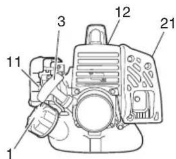 Technical diagram of a mechanical device with numbered parts labeled 1, 3, 11, 12, and 21.