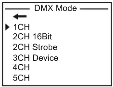 Cameo P2 T - IMPOSTAZIONE DELLA MODALITÀ DI FUNZIONAMENTO DMX (DMXMode) - 2