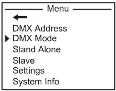 Cameo P2 T - IMPOSTAZIONE DELLA MODALITÀ DI FUNZIONAMENTO DMX (DMXMode) - 1