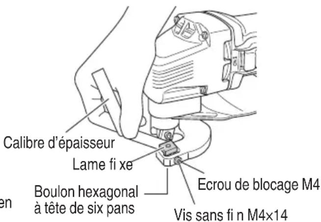 Calibre d'épaisseur Lame fi xe Boulon hexagonal à tête de six pans Ecrou de blocage M4 Vis sans fi n M4×14