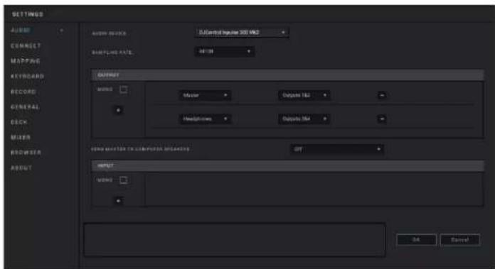 SETTINGS AUDIO CONNECT MAPPING KEYCARD RECORD GENERAL DISH MUSK PROWEER ABOUT AUDIO OUTPUT Suggested output 300 MHz MATCHING RATE: 48.129 GROWTH MUSIC Music Outputs 164 Headphones Outputs 164 FORM MASTER FOR COMPUTER OPERATING OPT INPUT MUSIC OK Cancel