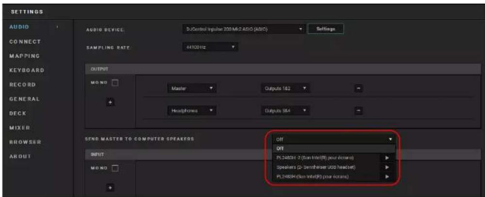 SETTINGS AUDIO CONNECT MAPPING KEYBOARD RECORD GENERAL DECK MIXER BROWSER ABOUT AUDIO DEVICE: DJControl Input 200 MHz A510 (A510) SAMPLING RATE: 44700Hz OUTPUT MONO Master Output 162 Headphones Output 354 SEND MASTER TO COMPUTER SPEAKERS Off Off PL 2483H 2 (Box Inter(R) your screen) Speakers (2 - Semifheater USB headset) PL 2483H (Box Inter(R) your screen)