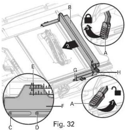 HITACHI C10RJ - RÉGLAGE DE L'ÉCHELLE INDICATRICE DU GUIDE LONGITUDINAL (FIG. 32) - 1