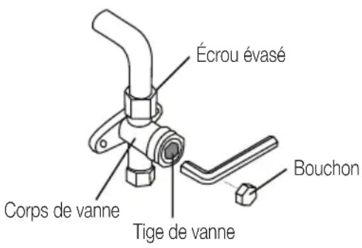 Écrou évasé Corps de vanne Tige de vanne Bouchon