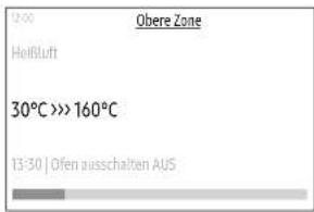 3:00 Obere Zone Heißluft 30°C >> 160°C 13:30 | Ofen ausschalten AUS