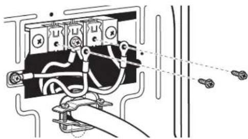 Electrical wiring diagram showing connections between a switch, wires, and screw terminals (no text or labels)