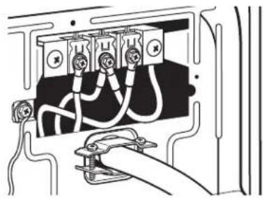 Diagram of an electrical outlet with wires and connectors, no text or symbols present