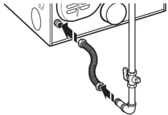 Technical diagram of a pipe system with hoses and valves (no text or labels)