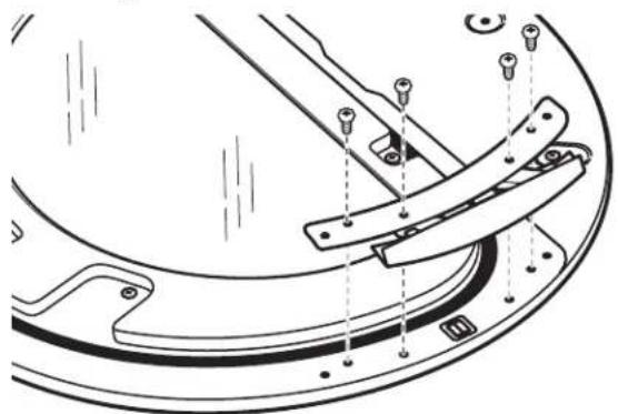 Technical line drawing of a mechanical assembly with mounting holes and curved components (no text or symbols)