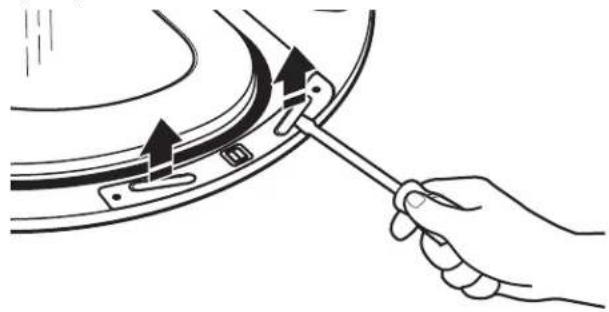 Line drawing of a hand holding a tool interacting with a curved mechanical component (no text or symbols)