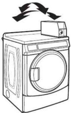 Line drawing of a washing machine with airflow arrows indicating circulation (no text or symbols)
