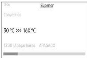 20:34 Superior Convección 30 °C >> 160 °C 13:30 | Apagar horro APAGADO