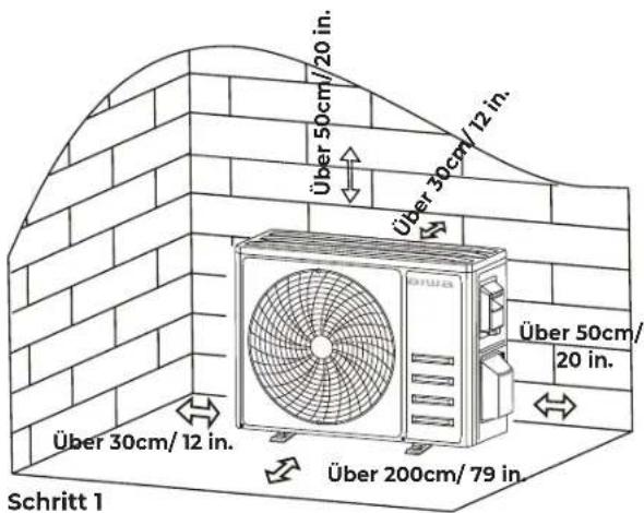 Über 50cm/20 in. Über 30cm/12 in. Über 30cm/12 in. Über 50cm/ 20 in. Über 200cm/79 in. Schritt 1