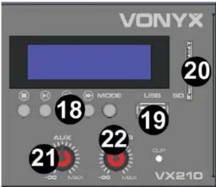 VONYX 20 MODE USB SD 18 19 21 22 -∞ MAX -∞ MAX QUP VX210