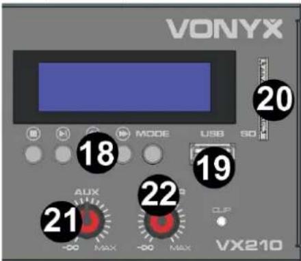 VONYX 20 MODE USB SD 18 19 21 22 -∞ MAX -∞ MAX UX VX210