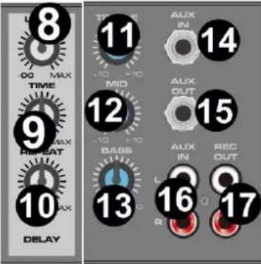 8 TIME MAX 9 REPEAT 10 MAX DELAY 11 MID BABS 12 AUX OUT 13 AUX IN 14 15 REC OUT 16 REL
