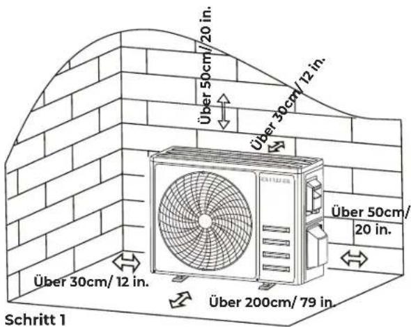 Über 50cm/20 in. Über 30cm/12 in. Über 30cm/12 in. Über 50cm/ 20 in. Über 200cm/79 in. Schritt 1