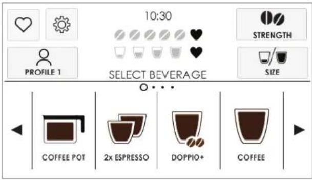 10:30 PROFILE 1 SELECT BEVERAGE STRENGTH SIZE COFFEE POT 2x ESPRESSO DOPPIO+ COFFEE