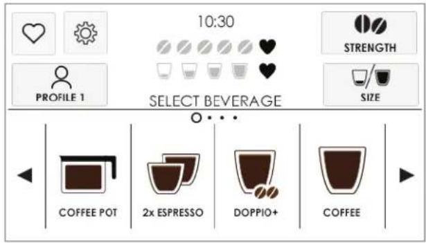 10:30 PROFILE 1 SELECT BEVERAGE STRENGTH SIZE COFFEE POT 2x ESPRESSO DOPPIO+ COFFEE
