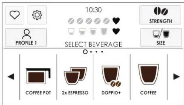 10:30 PROFILE 1 SELECT BEVERAGE STRENGTH SIZE COFFEE POT 2x ESPRESSO DOPPIO+ COFFEE