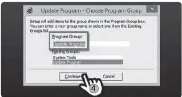 Update Program - Choose Program Group Setup will add items to the group shown in the Program Group box. You can enter a new group name or select one from the Existing Groups list. Program Group: Update Program Existing Groups: System Tools Update Program Continue Cancel
