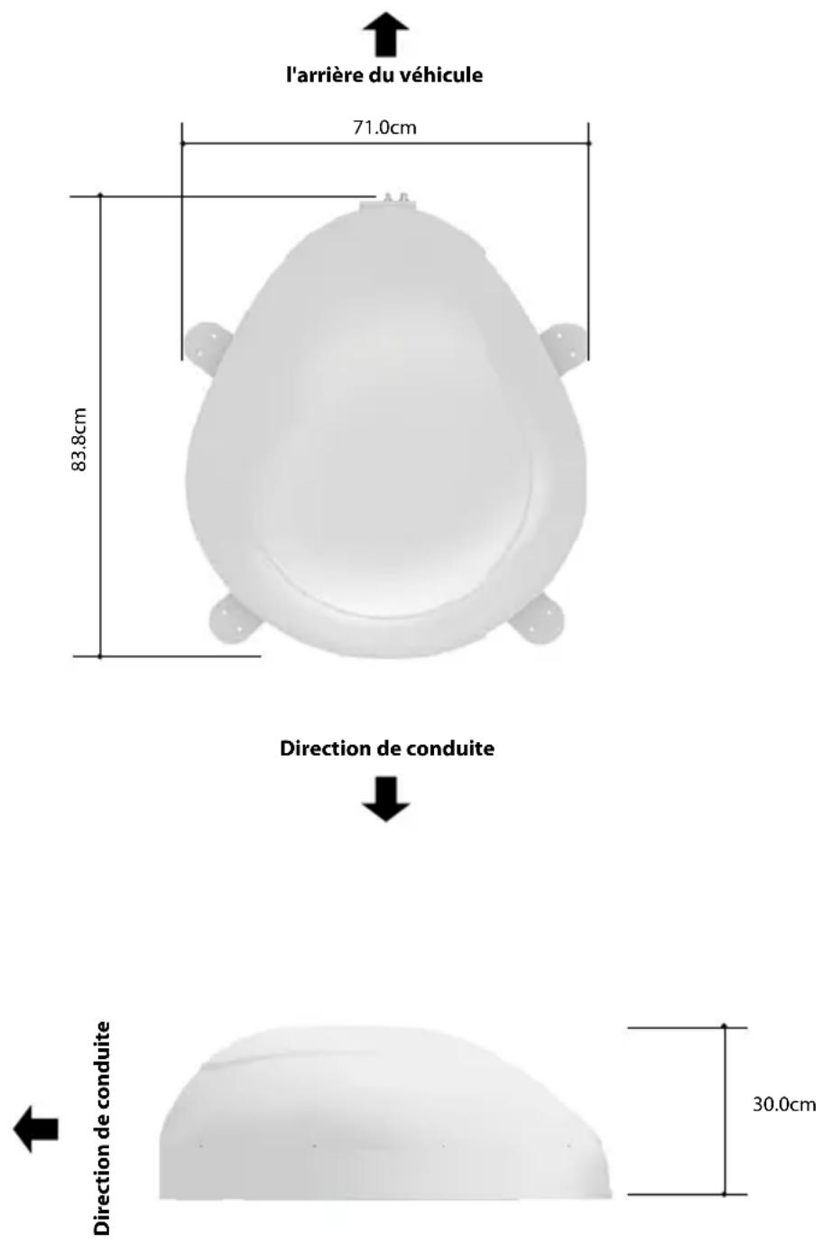 l'arrière du véhicule 71.0cm 83.8cm Direction de conduite Direction de conduite 30.0cm