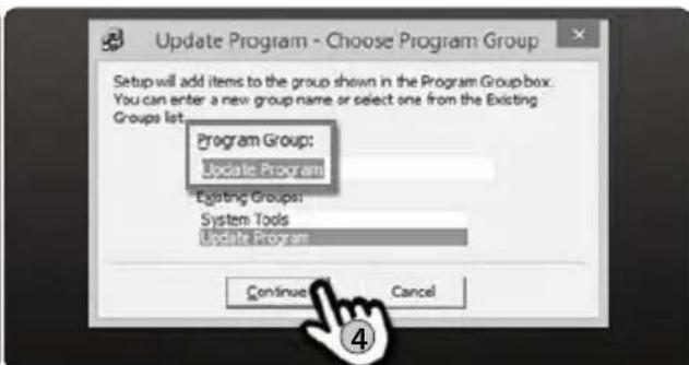Update Program - Choose Program Group Setup will add items to the group shown in the Program Groupbox. You can enter a new group name or select one from the Existing Groups list Program Group: Update Program Existing Groups: System Tools Update Program Continue Cancel