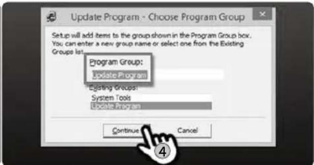 Update Program - Choose Program Group Setup will add items to the group shown in the Program Group box. You can enter a new group name or select one from the Existing Groups list: Program Group: Update Program Existing Groups: System Tools Update Program Continue Cancel