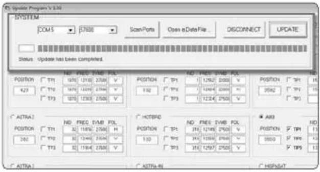 SYSTEM COMS 57800 ScanPorts Open eData File DISCONNECT UPDATE Status: Update has been completed. Position TP1 1262 2000 V 423 TP1 1264 2000 V TP3 1265 2000 V Position TP1 1262 2000 V 132 TP1 1264 2000 V TP3 1265 2000 V Position TP1 1262 2000 V 3582 TP1 1264 2000 V TP3 *ATTRA1 Position TP1 1262 2000 V 423 TP1 1264 2000 V TP3 1265 2000 V HOTBIRD Position TP1 1262 2000 V 132 TP1 1264 2000 V TP3 1265 2000 V *AR3 Position TP1 1262 2000 V 3582 TP1 1264 2000 V TP3 1265 2000 V ATTRA1 ASTRA-R HOSPUT